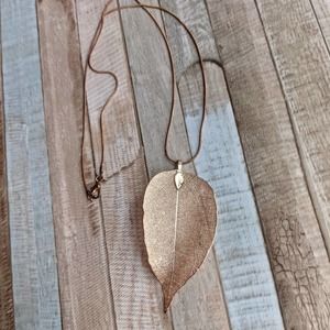 Rose gold leaf pendant statement necklace